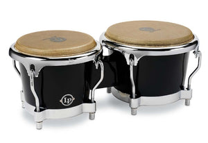 LATIN PERCUSSION LP LP200XF-BK 7-1/4 AND 8-5/8 FIBERGLASS BONGOS - BLACK WITH CHROME PLATED HARDWARE