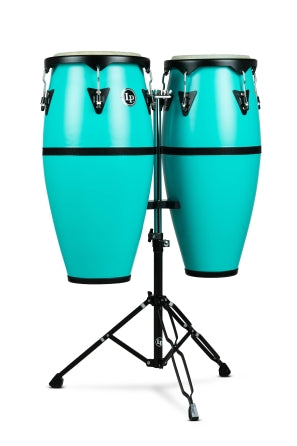 LATIN PERCUSSION LP646D-SF DISCOVERY 10-INCH AND 11-INCH CONGA SET WITH DOUBLE CONGA STAND - SEA FOAM