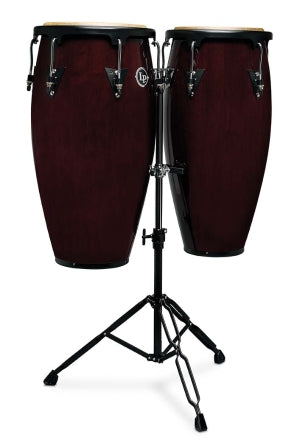 LATIN PERCUSSION LPA647-DW LP ASPIRE 11-INCH AND 12-INCH CONGA SET WITH DOUBLE STAND - DARK WOOD