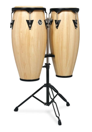 LATIN PERCUSSION LP646NY-AW LP CITY SERIES 10-INCH AND 11-INCH CONGA SET WITH DOUBLE STAND - NATURAL GLOSS