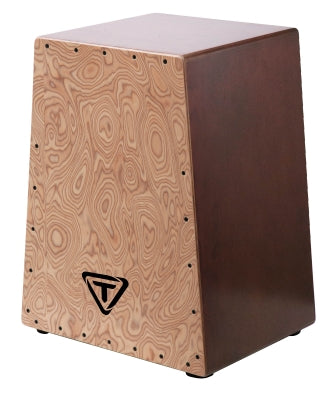 TYCOON PERCUSSN TKVX-S VERTEX SERIES CAJON WITH SIAM OAK BODY AND MAKAH BURL FRONT PLATE