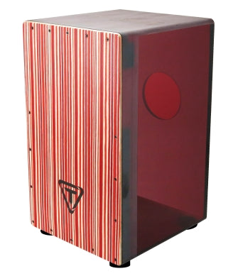 TYCOON PERCUSSN TKXCR-29 29 SERIES CHERRY RED ACRYLIC CAJON WITH MAKAH BURL FRONT PLATE