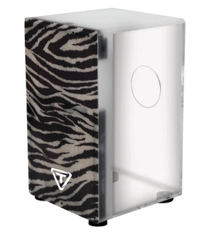 TYCOON PERCUSSN TKX-29FGZ 29 SERIES CLEAR ACRYLIC CAJON WITH PREMIUM FIBERGLASS FRONT PLATE - ZEBRA DESIGN