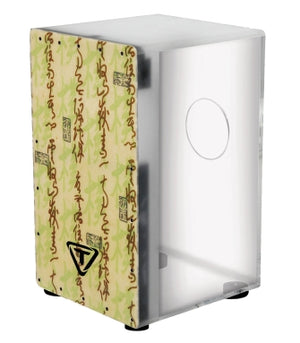TYCOON PERCUSSN TKX-29FGO 29 SERIES CLEAR ACRYLIC CAJON WITH PREMIUM FIBERGLASS FRONT PLATE - PAPYRUS SCROLL