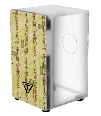 TYCOON PERCUSSN TKX-29FGO 29 SERIES CLEAR ACRYLIC CAJON WITH PREMIUM FIBERGLASS FRONT PLATE - PAPYRUS SCROLL