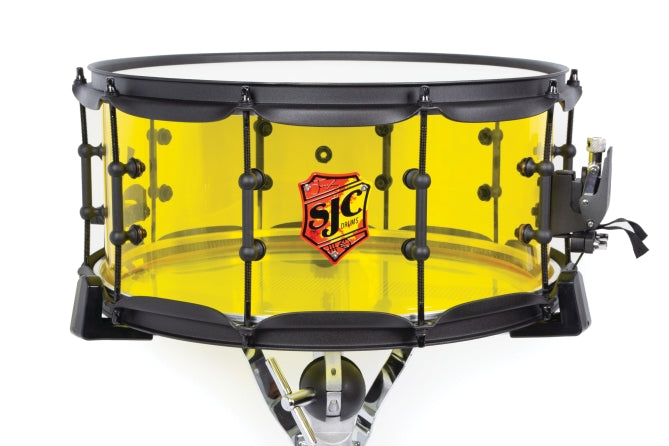SJC DRUMS JDTS6514ATYB JOSH DUN TORCH 6 - 5X14 SNARE YELLOW ACRYLIC SHELL BLACK HW