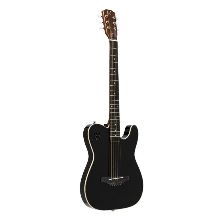 J.N GUITARS EW3000CBK 4/4 cutaway electric folk guitar with solid spruce body - black