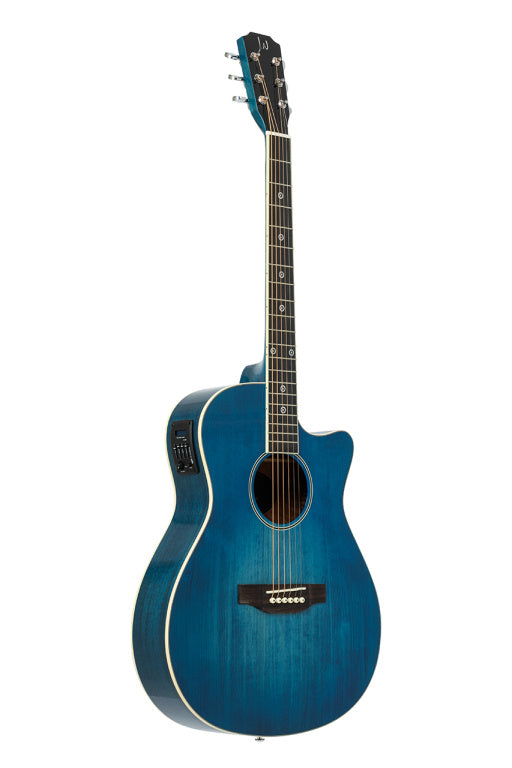 J.N GUITARS BES-ACE TBB Transparent blueburst acoustic-electric auditorium guitar