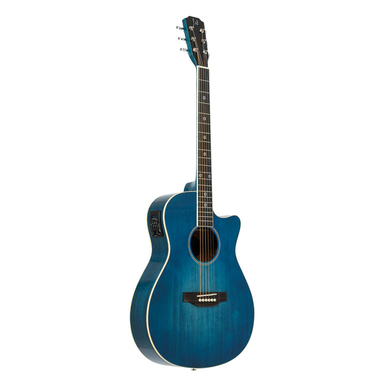 J.N GUITARS BES-ACE TBB Transparent blueburst acoustic-electric auditorium guitar