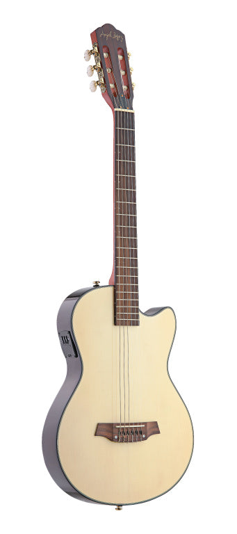 Angel Lopez 4/4 cutaway electric classical guitar with solid body, natural colour