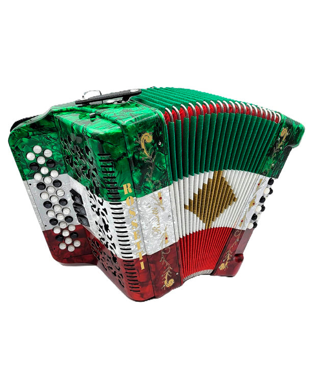 ROSSETTI 3412-GCF-RWG 3 Row, 3-Switch, 34 treble, 12 bass Diatonic button accordion