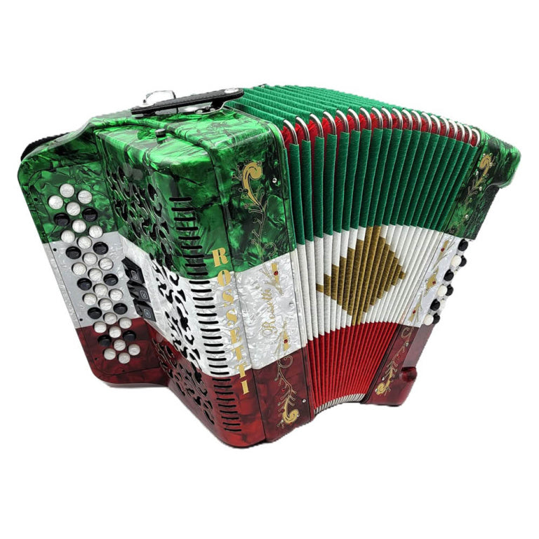 ROSSETTI 3412-GCF-RWG 3 Row, 3-Switch, 34 treble, 12 bass Diatonic button accordion