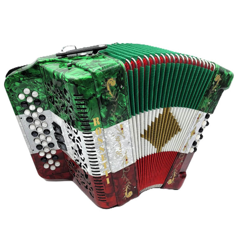 ROSSETTI 3412-FBE-RWG 3 Row, 3-Switch, 34 treble, 12 bass Diatonic button accordion