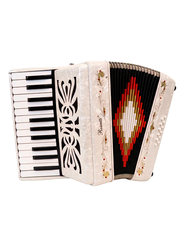 ROSSETTI 2512-WH Piano Accordion 25 Piano Keys & 12 Bass Buttons White - Accordion Piano Keys Bass Buttons White