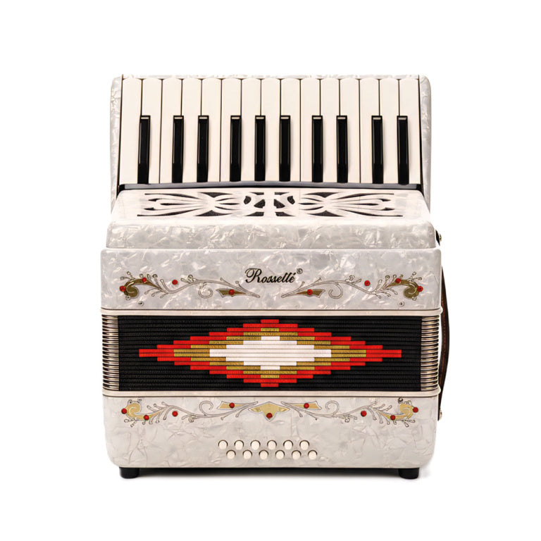 ROSSETTI 2512-WH Piano Accordion 25 Piano Keys & 12 Bass Buttons White - Accordion Piano Keys Bass Buttons White