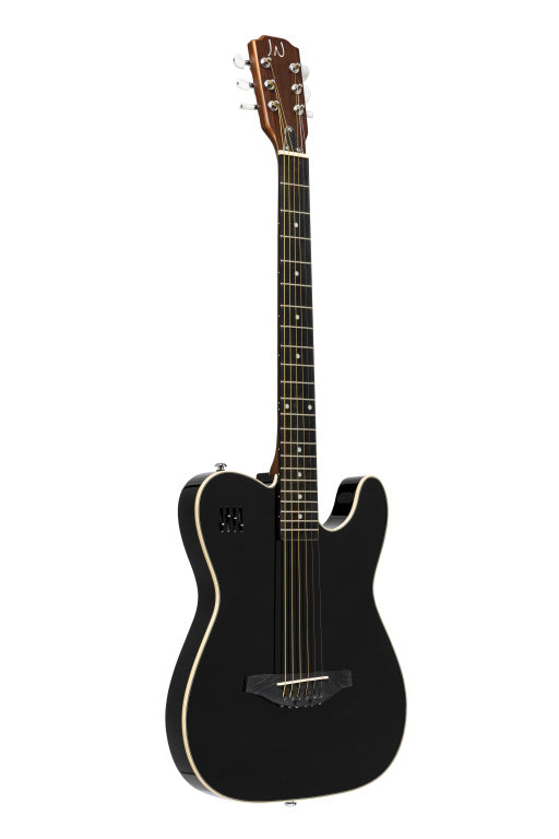J.N GUITARS 4/4 cutaway electric folk guitar with solid spruce body, black
