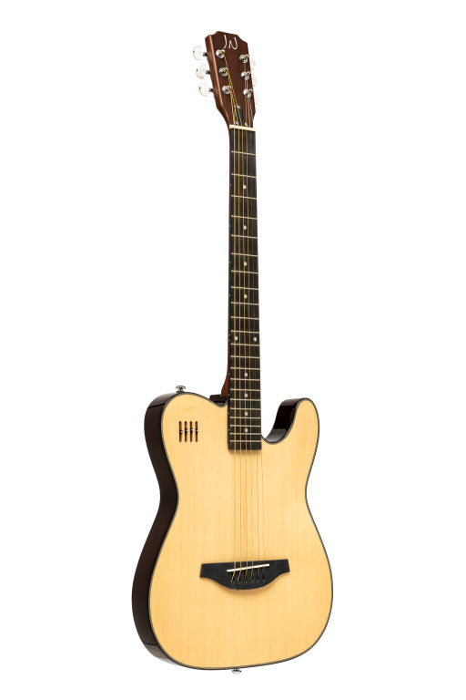 J.N GUITARS Electric solid body folk guitar with cutaway, natural-coloured
