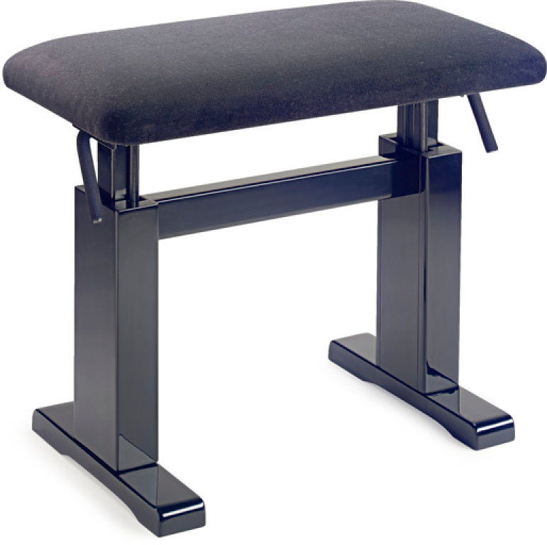 STAGG Highgloss black hydraulic piano bench with fireproof black velvet top