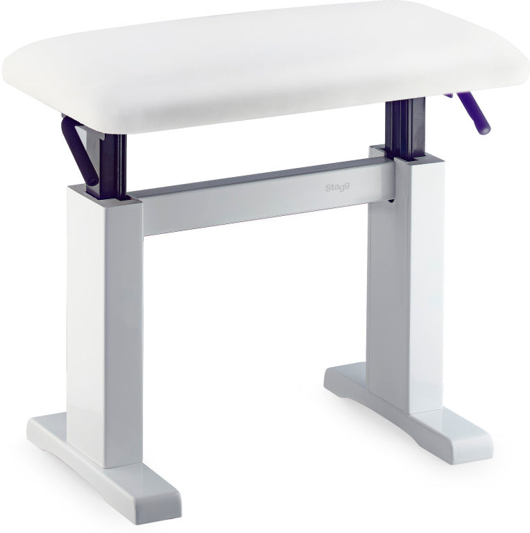 STAGG Highgloss white hydraulic piano bench, with fireproof white vinyl top