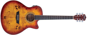 Washburn DFBACEA Deep Forest Burl Grand Auditorium Acoustic Electric Guitar - Amber Fade
