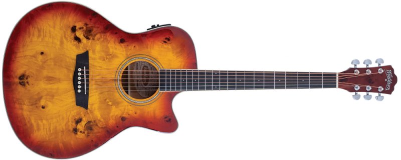 Washburn DFBACEA Deep Forest Burl Grand Auditorium Acoustic Electric Guitar - Amber Fade