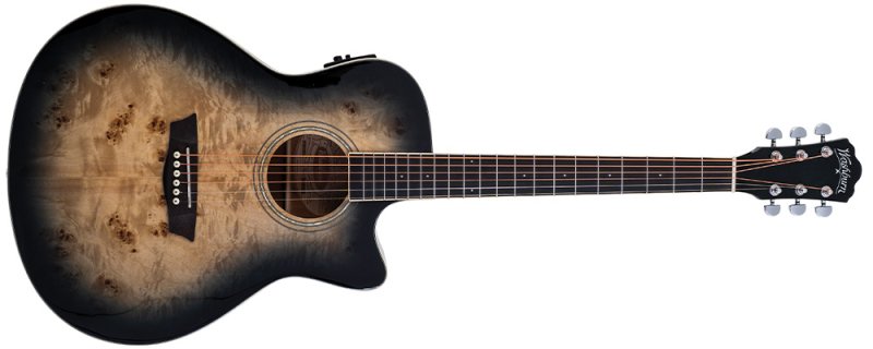 Washburn DFBACEB Deep Forest Burl Grand Auditorium Acoustic Electric Guitar - Black Fade