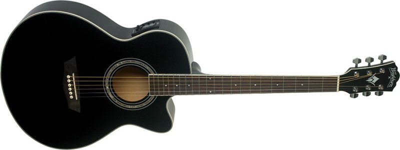 Washburn EA12B-A-U EA12 Festival Series Mini Jumbo Cutaway Acoustic Electric Guitar - Black
