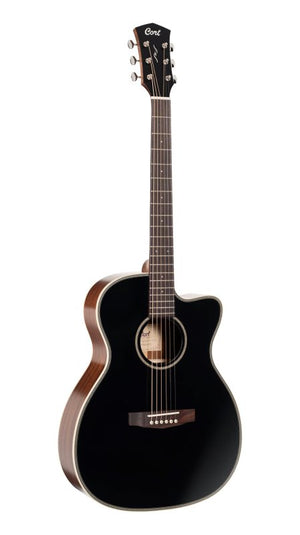Cort Guitars Cort OC4BTSG Essence Series ES-OC4 OM Cutaway Acoustic Electric Guitar - Black Top Semi Gloss