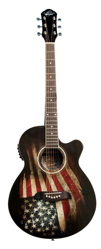 Oscar Schmidt OG10CEFLAG-A-O Folk Cutaway Acoustic Electric Guitar - USA Flag Finish
