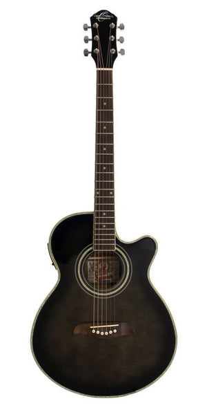 Oscar Schmidt OG10CEFTB-A Folk Cutaway Acoustic Electric Guitar - Trans Black