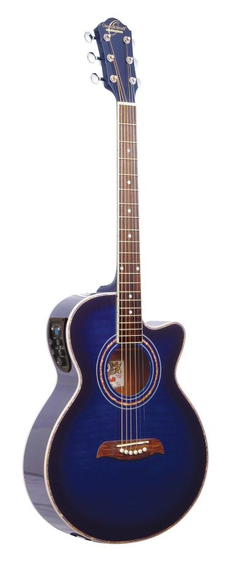 Oscar Schmidt OG10CEFTBL-A Folk Cutaway Acoustic Electric Guitar - Flame Trans Blue