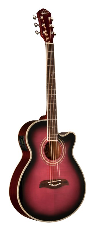 Oscar Schmidt OG10CEFTPB-A Cutaway Folk Acoustic Electric Guitar - Flame Trans Purple