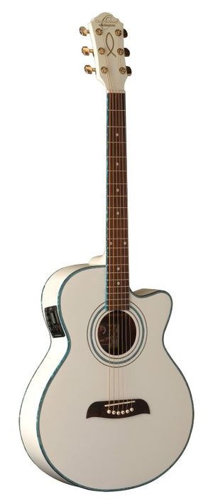 Oscar Schmidt OG10CEWH-A Folk Cutaway Acoustic Electric Guitar - White