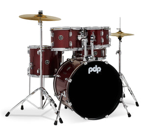 PDP PDCE2015KTRR Center Stage Ruby Red Sparkle 5pc Kit 7x10, 8x12, 12x14F, 14x20, 5x14 Snare. Hardware, Cymbals & Throne Included