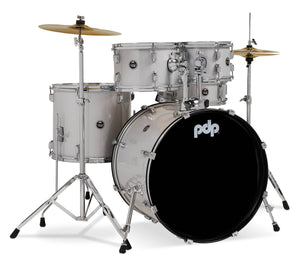 PDP PDCE2215KTDW Center Stage Diamond White Sparkle 5pc Kit 7x10, 8x12, 14x16F, 16x22, 5x14 Snare. Hardware, Cymbals & Throne Included