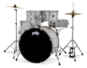 PDP PDCE2215KTDW Center Stage Diamond White Sparkle 5pc Kit 7x10, 8x12, 14x16F, 16x22, 5x14 Snare. Hardware, Cymbals & Throne Included