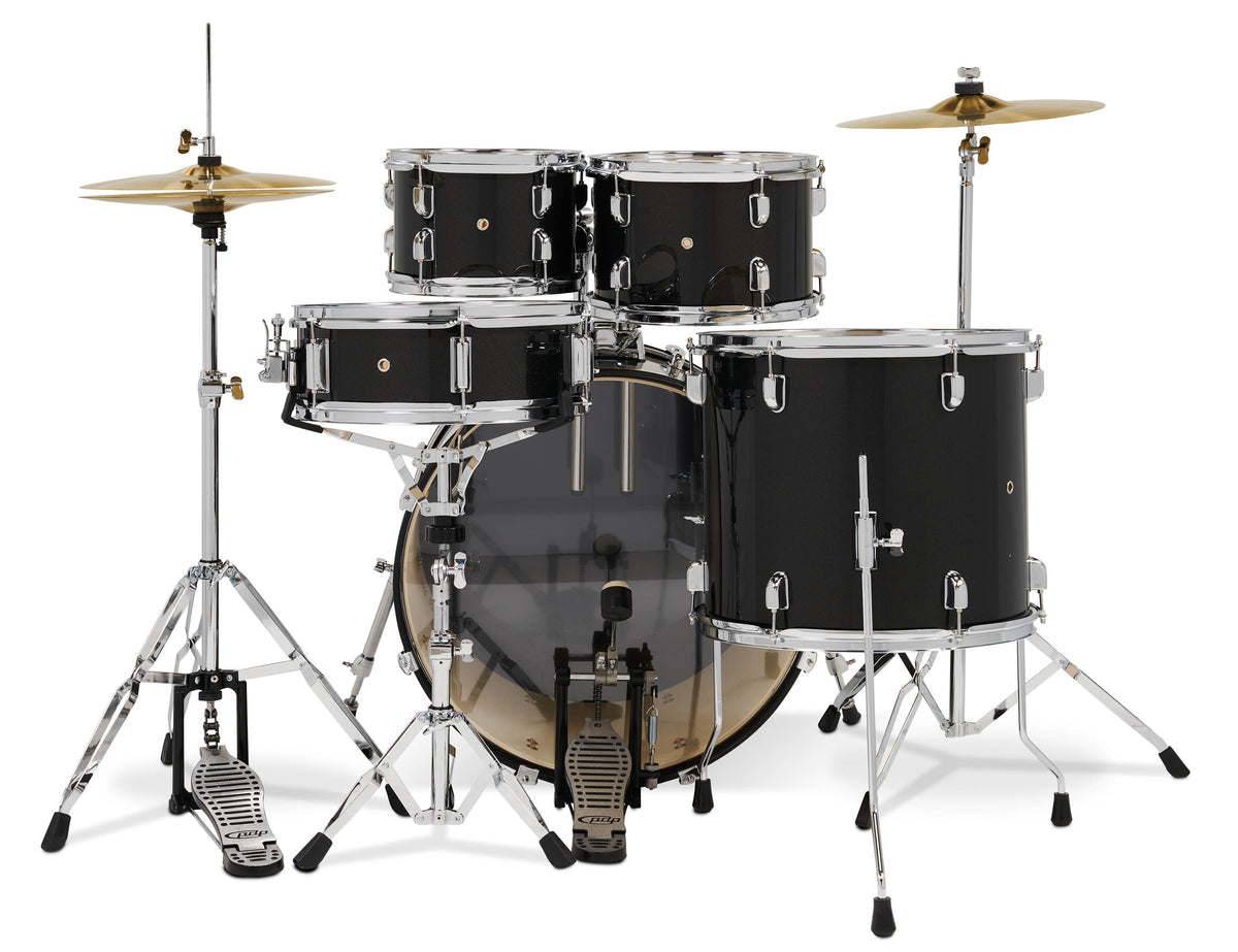 PDP PDCE2215KTIB Center Stage Iridescent Black Sparkle 5pc Kit 7x10, 8x12, 14x16F, 16x22, 5x14 Snare. Hardware, Cymbals & Throne Included