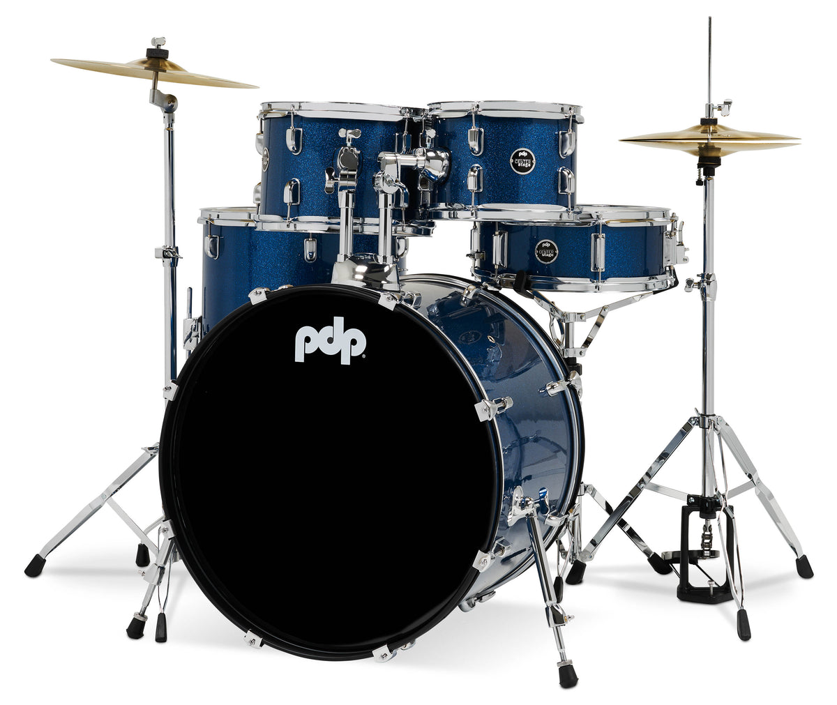 PDP PDCE2215KTRB Center Stage Royal Blue Sparkle 5pc Kit 7x10, 8x12, 14x16F, 16x22, 5x14 Snare. Hardware, Cymbals & Throne Included