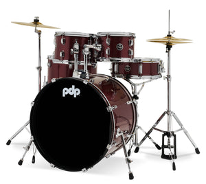 PDP PDCE2215KTRR Center Stage Ruby Red Sparkle 5pc Kit 7x10, 8x12, 14x16F, 16x22, 5x14 Snare. Hardware, Cymbals & Throne Included