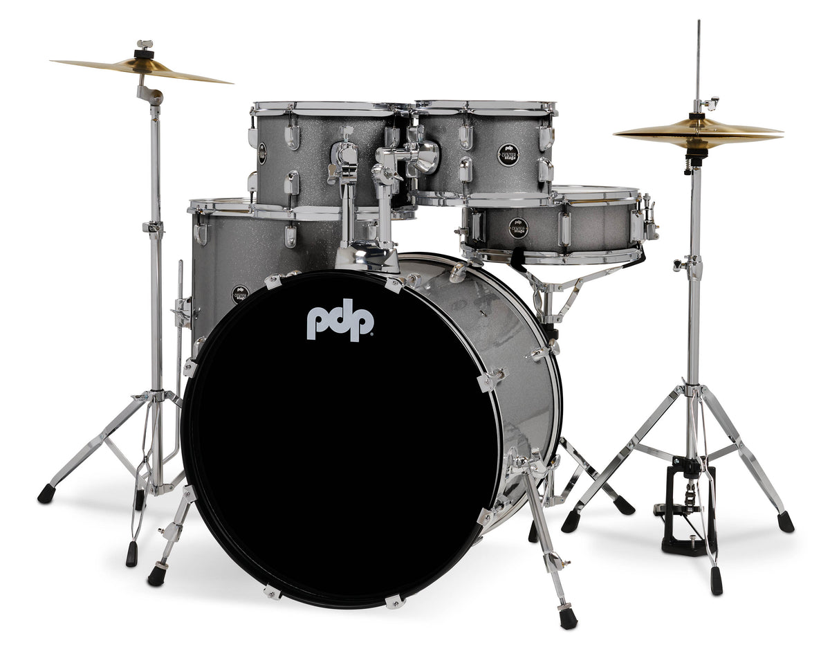 PDP PDCE2215KTSS Center Stage Silver Sparkle 5pc Kit 7x10, 8x12, 14x16F, 16x22, 5x14 Snare. Hardware, Cymbals & Throne Included