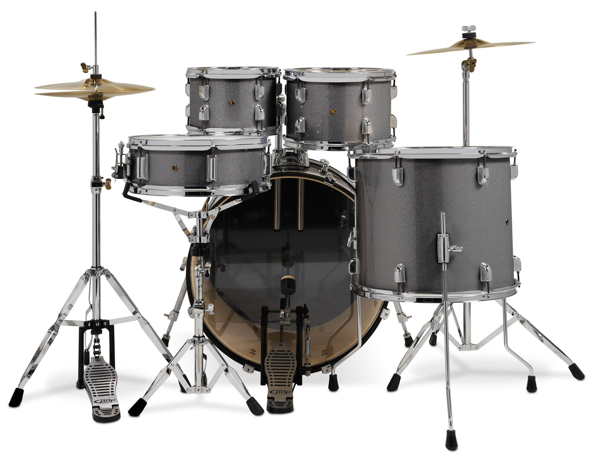 PDP PDCE2215KTSS Center Stage Silver Sparkle 5pc Kit 7x10, 8x12, 14x16F, 16x22, 5x14 Snare. Hardware, Cymbals & Throne Included