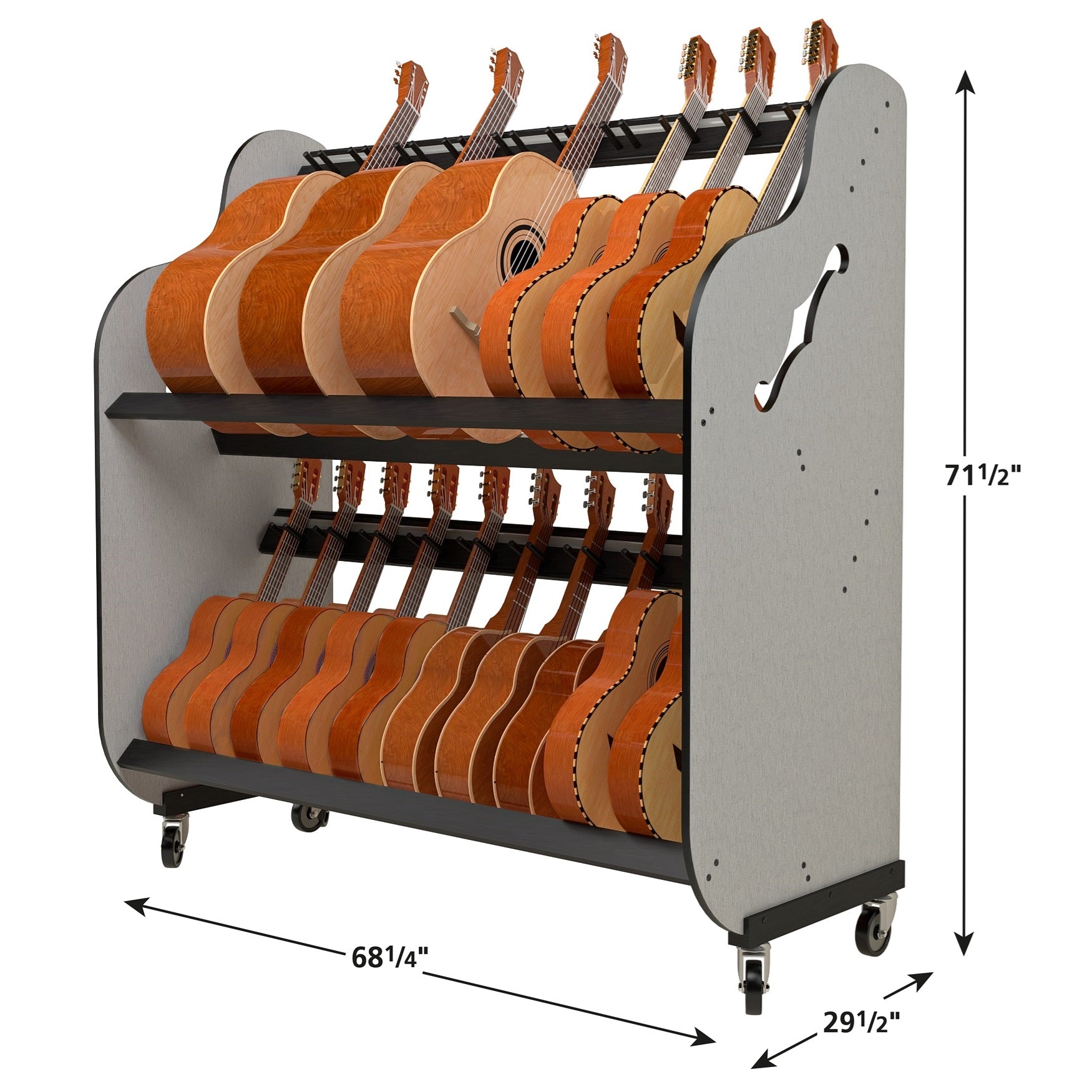 The Band Room Mobile Double-Stack Mariachi Guitar & Case Rack BRDMGC